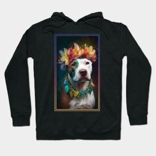 American Staffordshire Terrier Pitbull Vibrant Tropical Flower Tall Digital Oil Painting Portrait  8 Hoodie